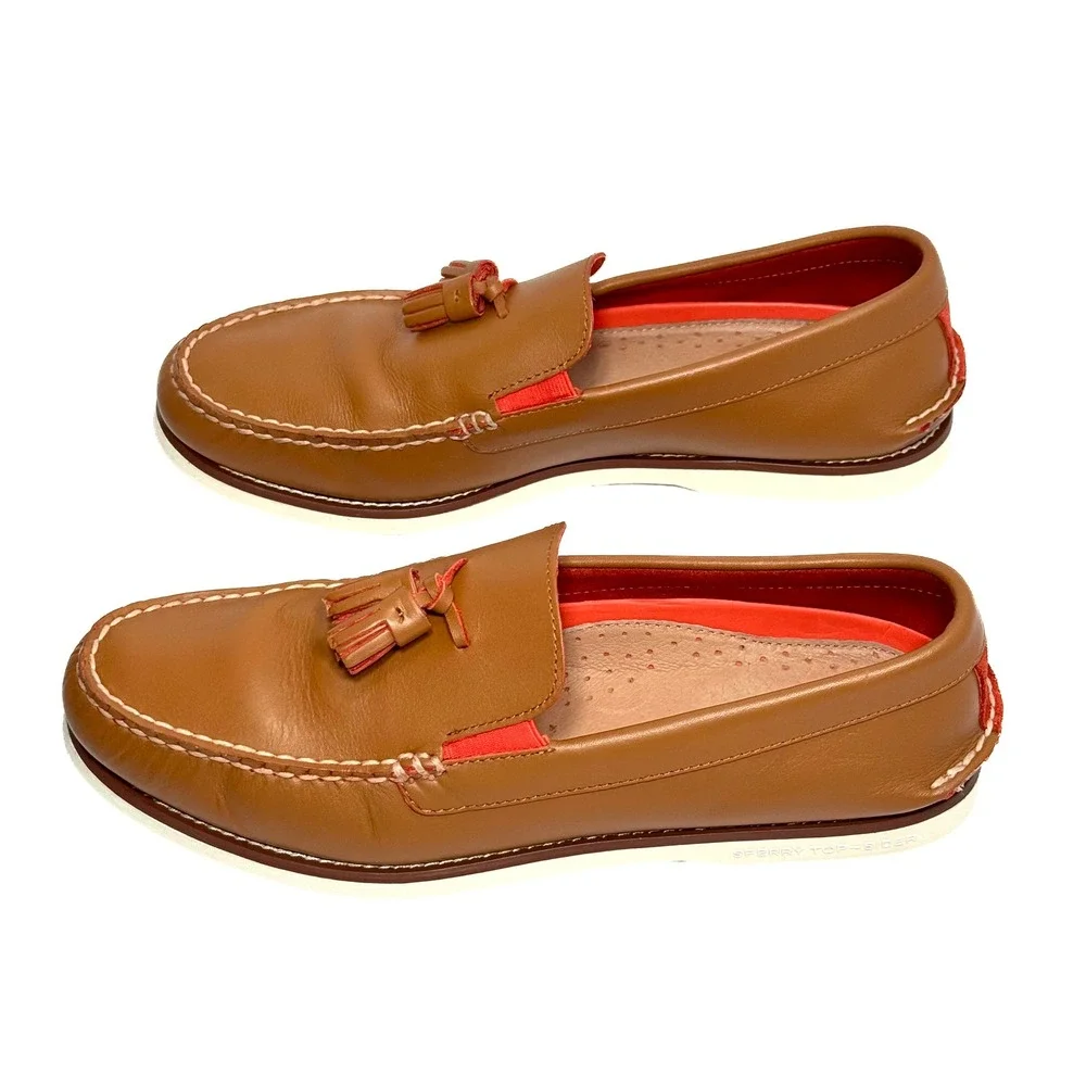 Sperry Authentic Original Tassel Boat Shoes Loafers Mens 12M Tan Orange Leather